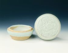 Qingbai box with moulded peonies, Yuan dynasty, China, 1279-1368. Creator: Unknown