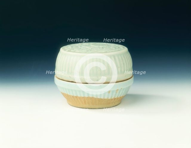 Qingbai box with moulded peonies, Yuan dynasty, China, 1279-1368. Creator: Unknown.