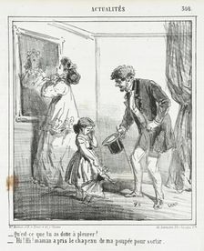 Qu'est-ce que tu as donc à pleurer? -Hi! Hi! Maman a pris le chapeau de ma poupée pour sortir, 1865. Creator: Cham
