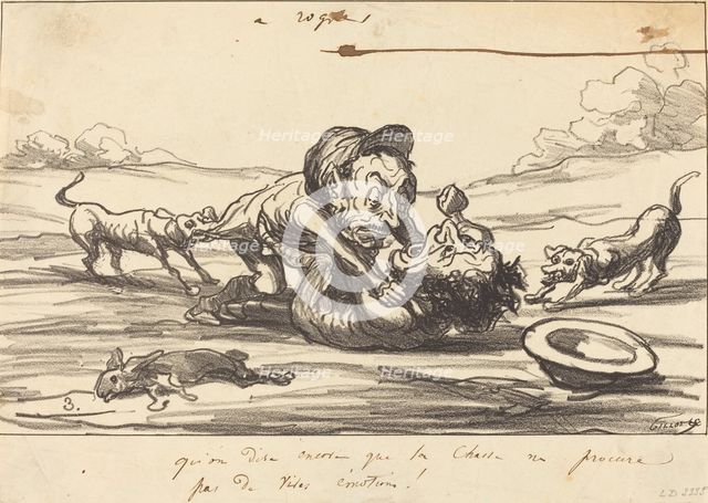 Qu'on dise encore que la chasse ne procure pas de vives émotions!, 1864. Creator: Honore Daumier.