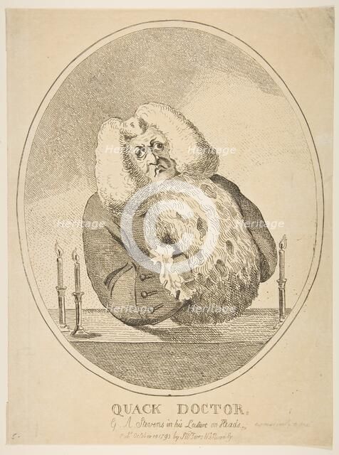 Quack Doctor, G. W. Stevens in His Lecture on Heads, October 10, 1793. Creator: Attributed to Isaac Cruikshank (British, Edinburgh, Scotland 1764-1811 London).