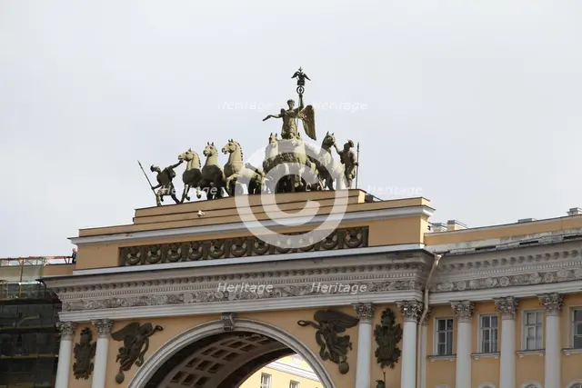 Quadriga on the General Staff Building, Palace Square, St Petersburg, Russia, 2011. Creator: Sheldon Marshall.