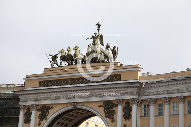 Quadriga on the General Staff Building, Palace Square, St Petersburg, Russia, 2011. Creator: Sheldon Marshall.