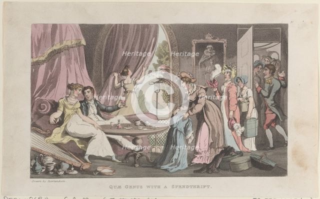 Quae Genus with a Spendthrift, from "The History of Johnny Quae Genus, The Li..., September 1, 1821. Creator: Thomas Rowlandson.