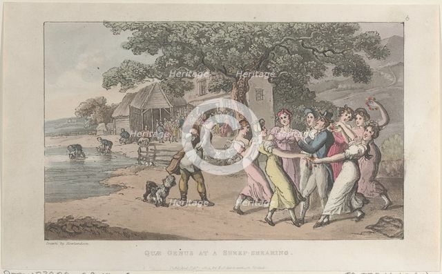Quae Genus at a Sheep-shearing, from "The History of Johnny Quae Genus, The Li..., February 1, 1822. Creator: Thomas Rowlandson.