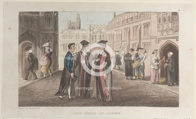Quae Genus at Oxford, from "The History of Johnny Quae Genus, The Little Found..., November 1, 1821. Creator: Thomas Rowlandson.