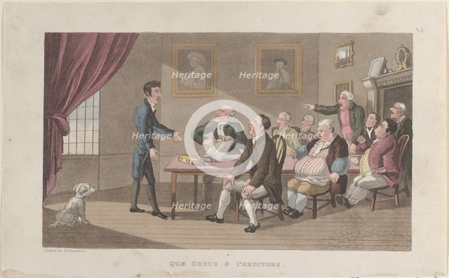 Quae Genus & Creditors, from "The History of Johnny Quae Genus, The Little Fou..., December 1, 1821. Creator: Thomas Rowlandson.