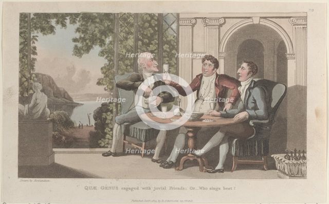Quae Genus Engaged with Jovial Friends; Or-Who Sings Best?, from "The History o..., January 1, 1822. Creator: Thomas Rowlandson.