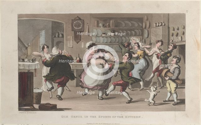 Quae Genus, in the Sports of the Kitchen, from "The History of Johnny Quae Genus..., August 1, 1821. Creator: Thomas Rowlandson.