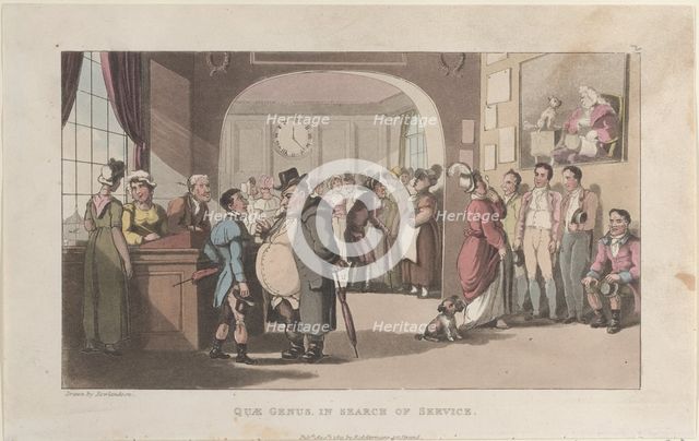 Quae Genus in Search of Service, from "The History of Johnny Quae Genus, The Lit..., August 1, 1821. Creator: Thomas Rowlandson.