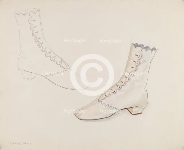 Quaker Wedding Shoes, c. 1936. Creator: Gwyneth King.