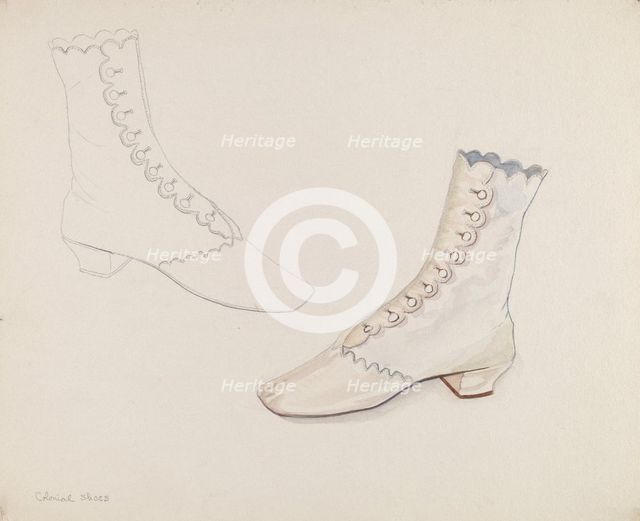 Quaker Wedding Shoes, c. 1936. Creator: Gwyneth King.