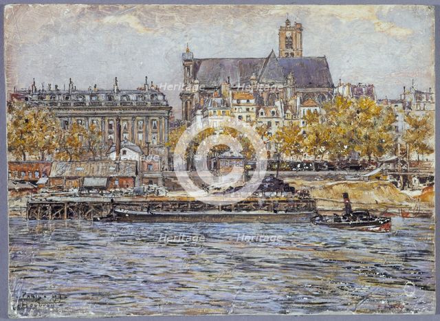 Quai de l'Hotel-de-Ville and Saint-Gervais-Saint-Protais church, 1899. Creator: Frederic Houbron.