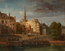 Quai des Orfevres, seen from the Quai des Grands-Augustins, around 1860. Creator: Unknown