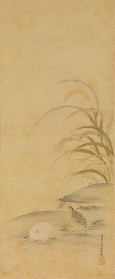 Quail and Millet, late 17th century. Creator: Kiyohara Yukinobu