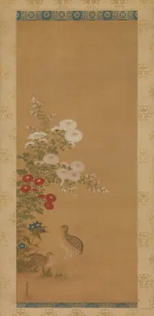 Quail and Autumn Flowers, late 17th century. Creator: Tosa Mitsuoki