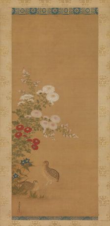 Quail and Autumn Flowers, late 17th century. Creator: Tosa Mitsuoki