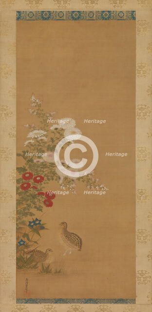 Quail and Autumn Flowers, late 17th century. Creator: Tosa Mitsuoki.
