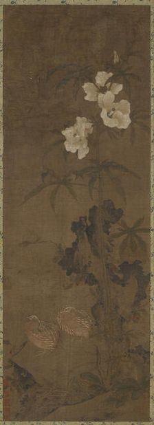 Quail and flowers, Yuan or Ming dynasty, 14th century. Creator: Unknown
