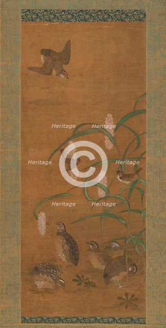 Quail, Sparrows, and Millet, early 16th century. Creator: Unknown.