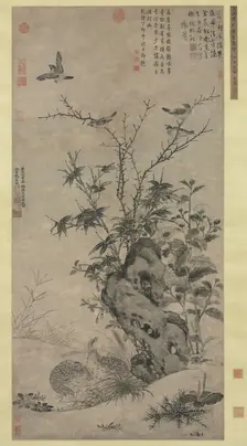 Quails and Sparrows in an Autumn Scene, 1347. Creator: Wang Yuan (Chinese, c. 1299-after 1366)