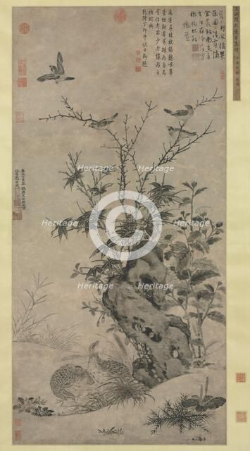 Quails and Sparrows in an Autumn Scene, 1347. Creator: Wang Yuan (Chinese, c. 1299-after 1366).