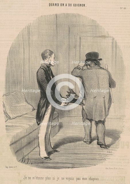 Quand on a du guignon. Je ne m'étonne plus si je ne voyais pas mon chapeau..., 1850. Creator: Honore Daumier.