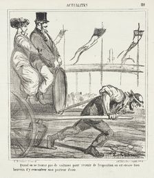 Quand on ne trouve pas de voitures pour revenir de l'exposition, on est encore bien heureux, 1867. Creator: Cham