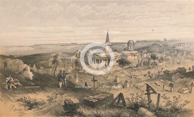 'Quarantine Cemetery and Church with French Battery No. 50', 1856. Artist: Georges McCulloch.