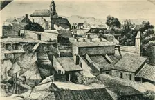 Quarry in Alt-Matzleinsdorf, with the parish church of St Florian in Vienna, 1814-1815, (1943). Creator: Ferdinand Olivier