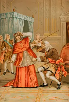 Quarrel between Cardinal Alberoni and the Mayordomo mayor of the King..., 1891. Creator: Juan Alaminos