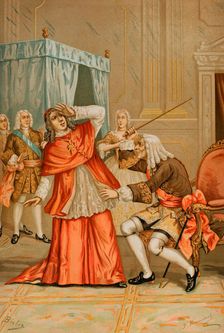 Quarrel between Cardinal Alberoni and the Mayordomo mayor of the King..., 1891. Creator: Juan Alaminos