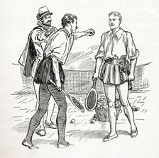 Quarrel Between Sir Philip Sidney and the Earl of Oxford c1900. Creator: Howard Davie