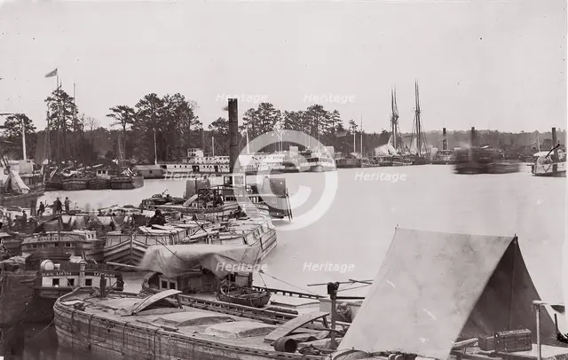 Quartermaster cargoes and transports, Pamunkey River, 1861-65. Creator: Tim O'Sullivan.