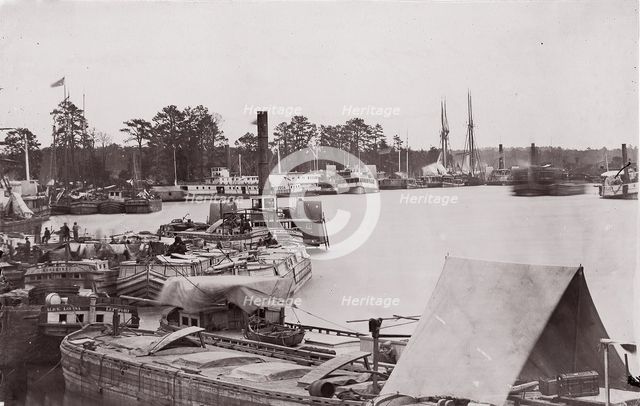 Quartermaster cargoes and transports, Pamunkey River, 1861-65. Creator: Tim O'Sullivan.
