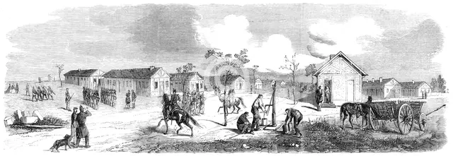 Quarters for infantry at the camp of Chalons - from a drawing by M. Beaucé, 1860. Creator: Unknown.