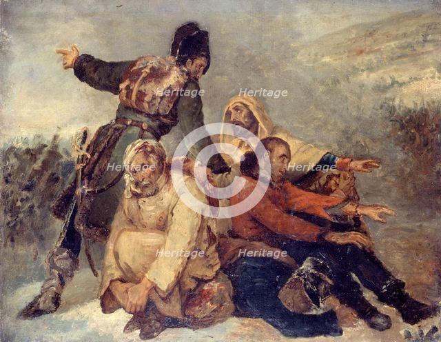 Quatre soldats de l'armée en déroute, c. 1826. Creator: Scheffer, Ary (1795-1858).