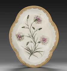 Quatrelobed Dish from Dessert Service: Pinks--Maddocks Beauty, c. 1800. Creator: Derby (Crown Derby Period) (British)