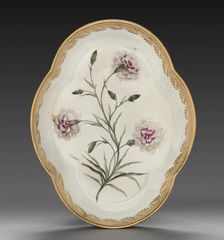 Quatrelobed Dish from Dessert Service: Pinks--Maddocks Beauty, c. 1800. Creator: Derby (Crown Derby Period) (British)