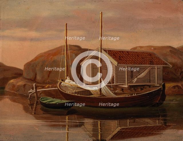 Quay and Boat Shed, 1850. Creator: Wilhelm von Wright.