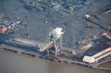 Quay crane at Teesside Steel Works, Redcar and Cleveland, 2015. Creator: Dave MacLeod