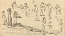 Quayside Figures and a Length of Rope Attached to a Bollard. Creator: Claude-Joseph Vernet