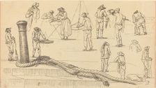 Quayside Figures and a Length of Rope Attached to a Bollard. Creator: Claude-Joseph Vernet