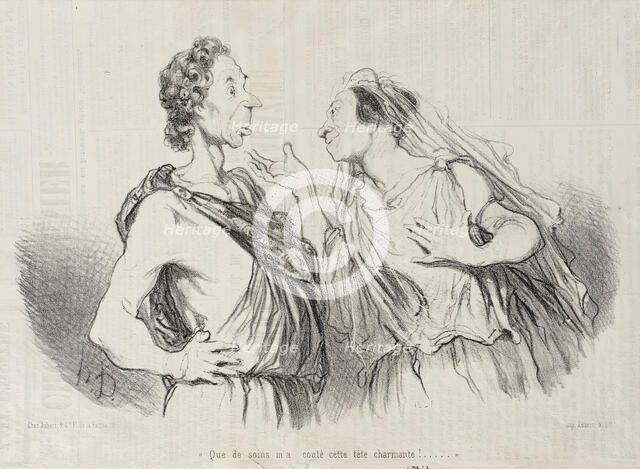 Que de soins m'a couté cette tête charmante!...(Phédre), 1848. Creator: Honore Daumier.