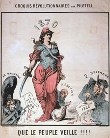 Que le Peuple Veille allegory of the French Republic, Franco-Prussian War, 1870. Artist: Pilotell