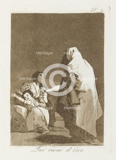 Que viene el coco.; Los Caprichos, pl.3, 1799. Creator: Francisco Goya.