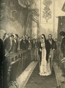 Queen Caroline entering the House of Lords during her trial, Westminster, London, 1820 (c1890). Creator: Unknown