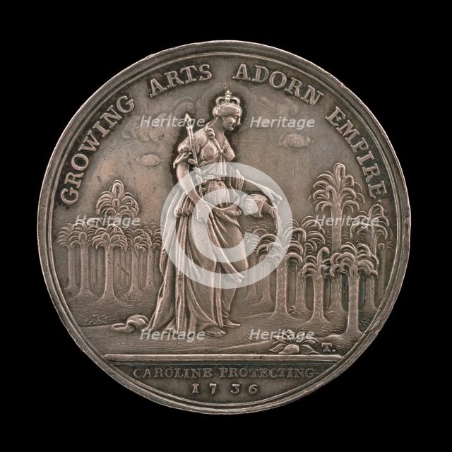 Queen Caroline Watering a Young Palm Tree Grove [reverse], 1736. Creator: John Sigismund Tanner.