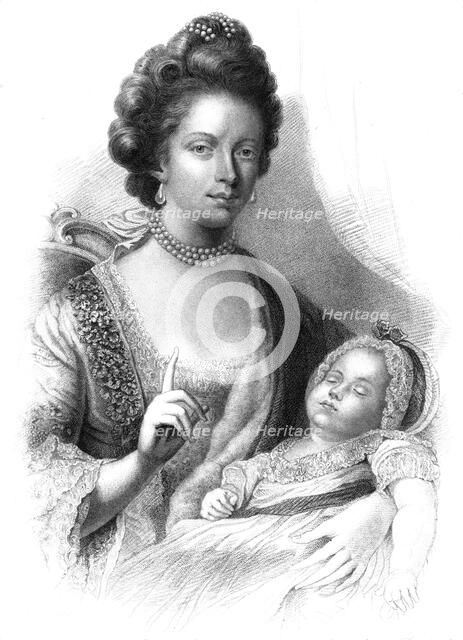 Queen Charlotte (1744-1818) with the future King George IV (1762-1830), 19th century.Artist: Henry Adlard