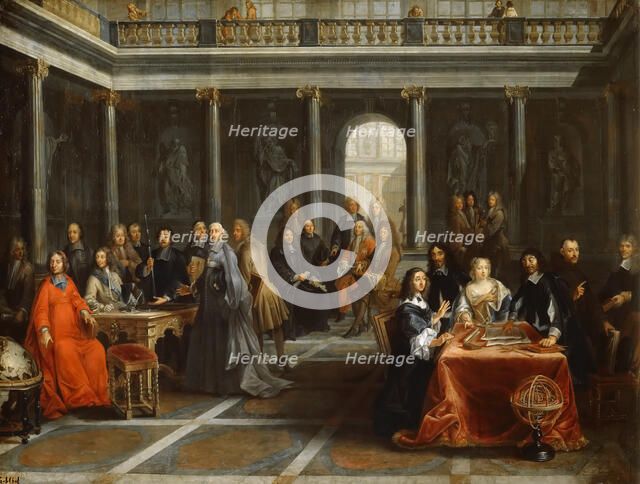 Queen Christina of Sweden, surrounded by his court. Artist: Dumesnil, Louis-Michel, the Younger (1680-1762)